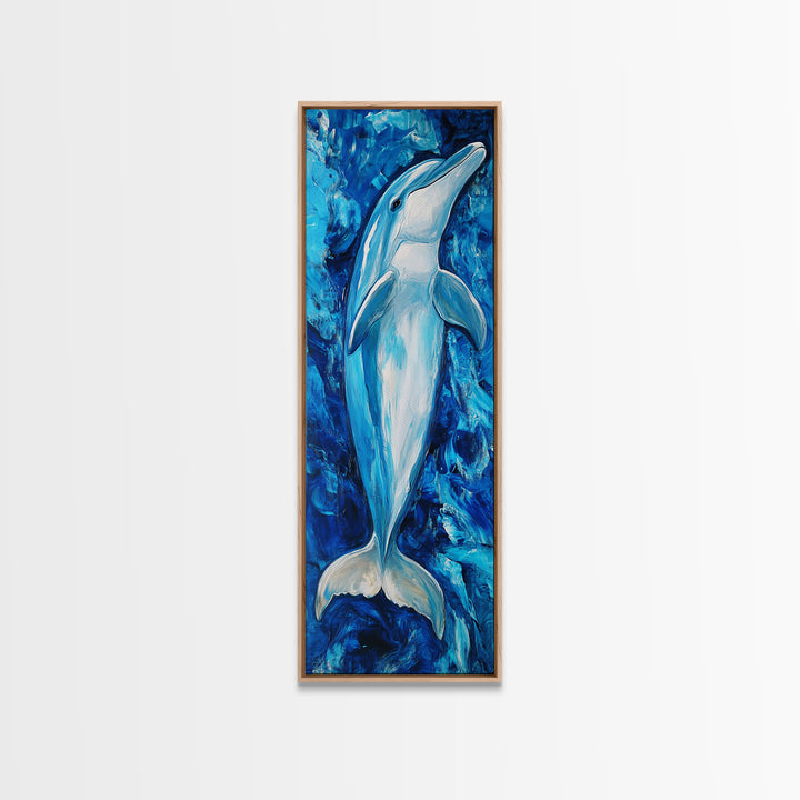 Dolphin painting, ocean life wall art, blue and green wall art, nautical painting, marine life decor, framed canvas print