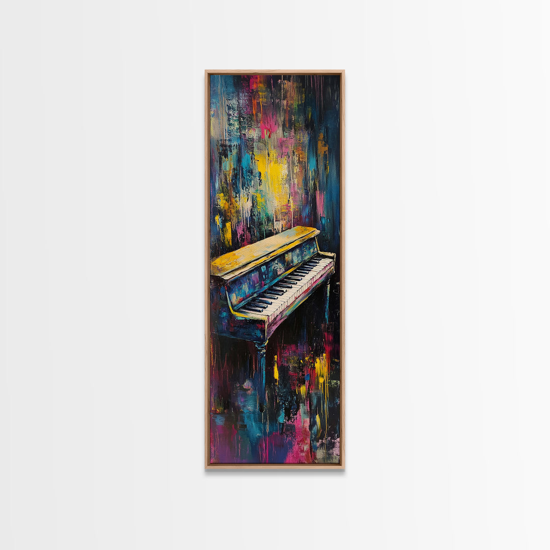 Abstract piano, music art, lofi art, moody art, framed canvas print, gift idea for her, dark romance painting, pink orange wall art