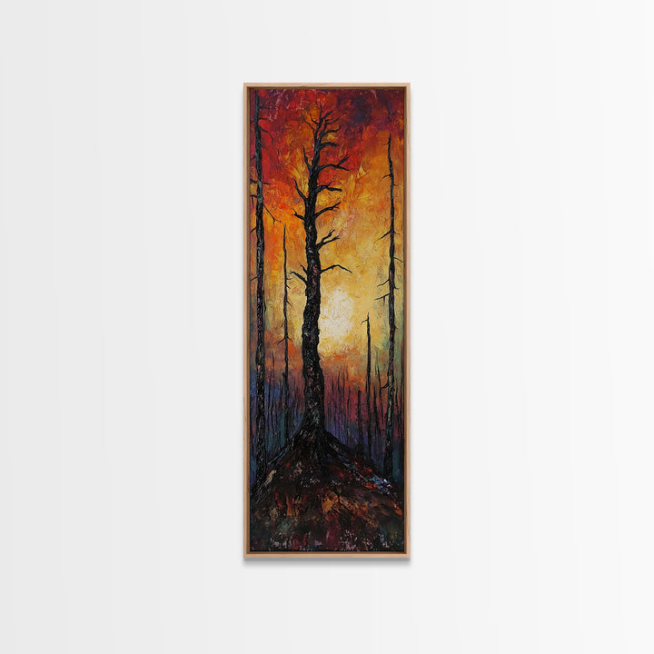Burnt forest, pine tree art, moody wall art, forest at dusk painting, dark romance painting, autumn art, framed canvas print