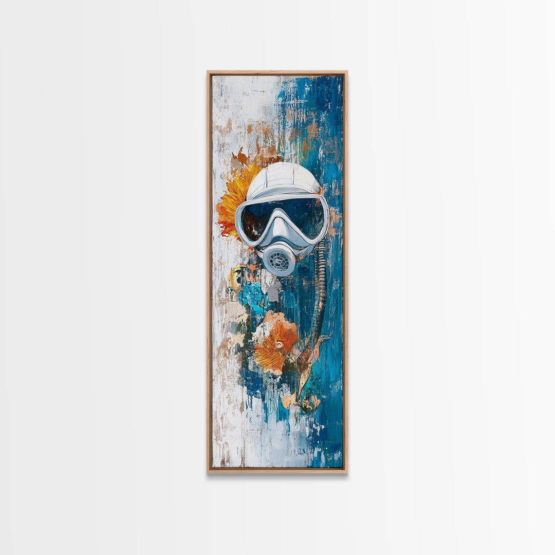 Diver Mask, nautical decor, coastal wall art, surreal art, science art, ocean painting, Framed Canvas Print, abstract artwork