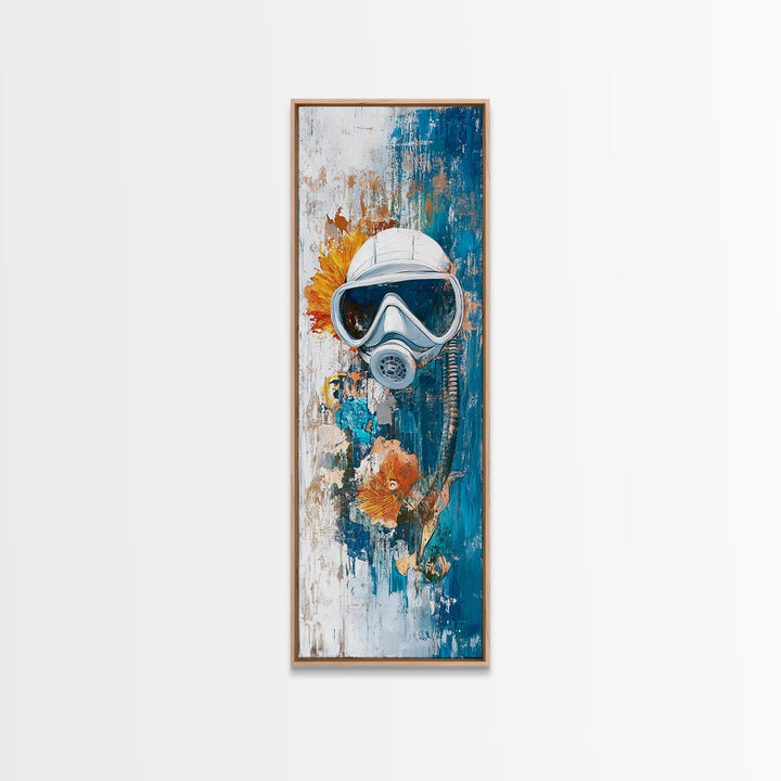 Diver Mask, nautical decor, coastal wall art, surreal art, science art, ocean painting, Framed Canvas Print, abstract artwork