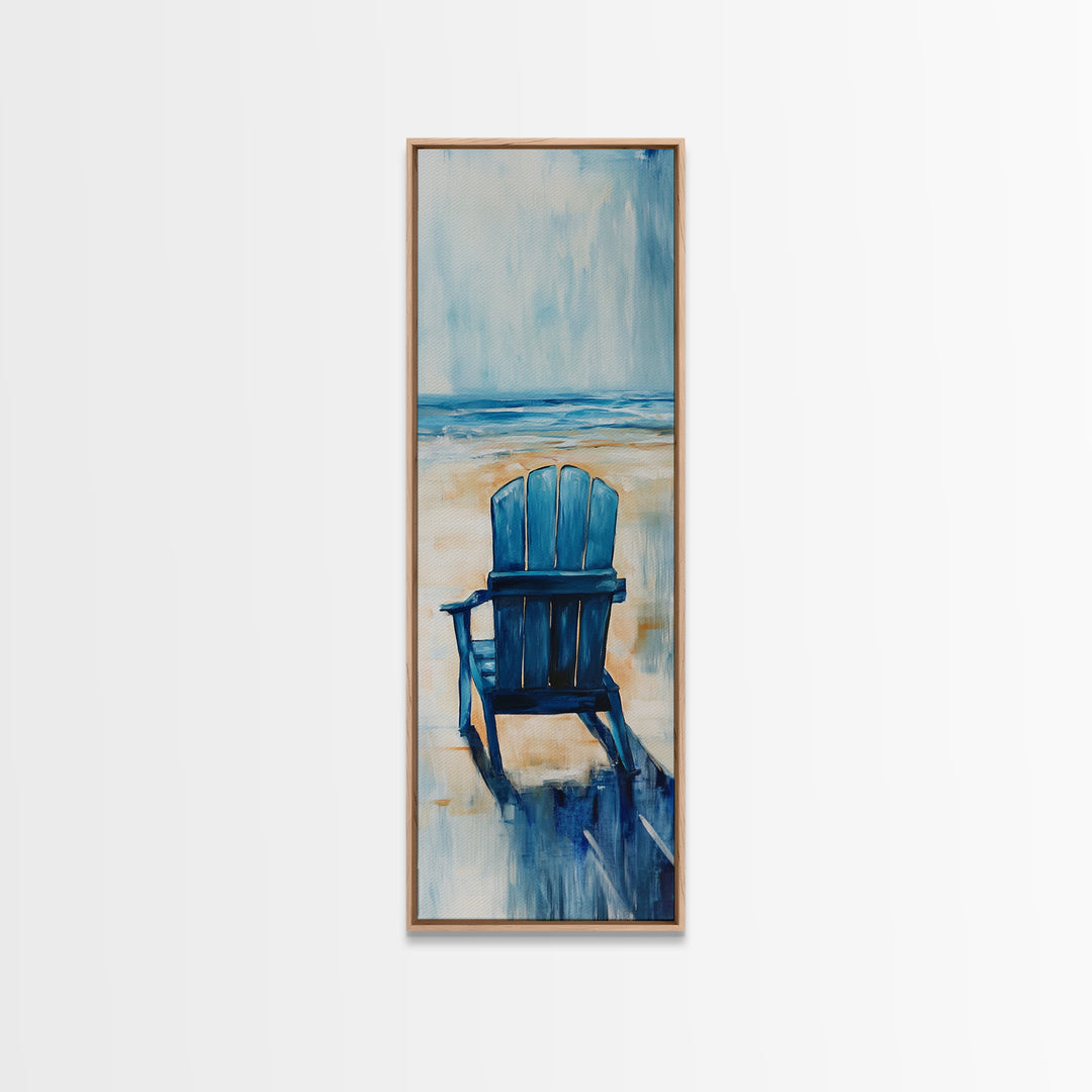Blue Beach Chair, coastal decor, nautical wall art, ocean painting, beach house art, seascape painting, framed canvas print