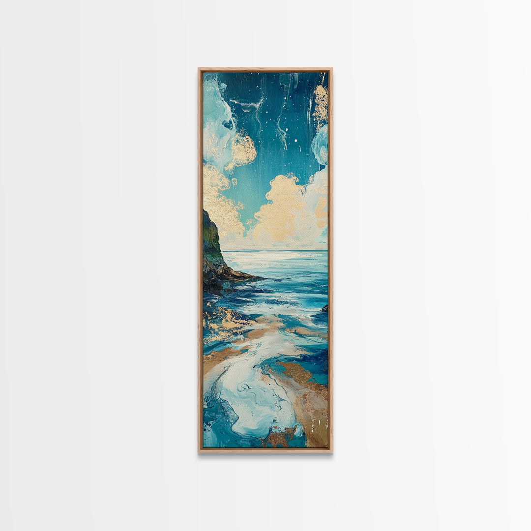 Coastal Landscape, Nautical Painting, Framed Canvas Print, Ocean Theme, Seascape Painting, Blue and Green Wall Art