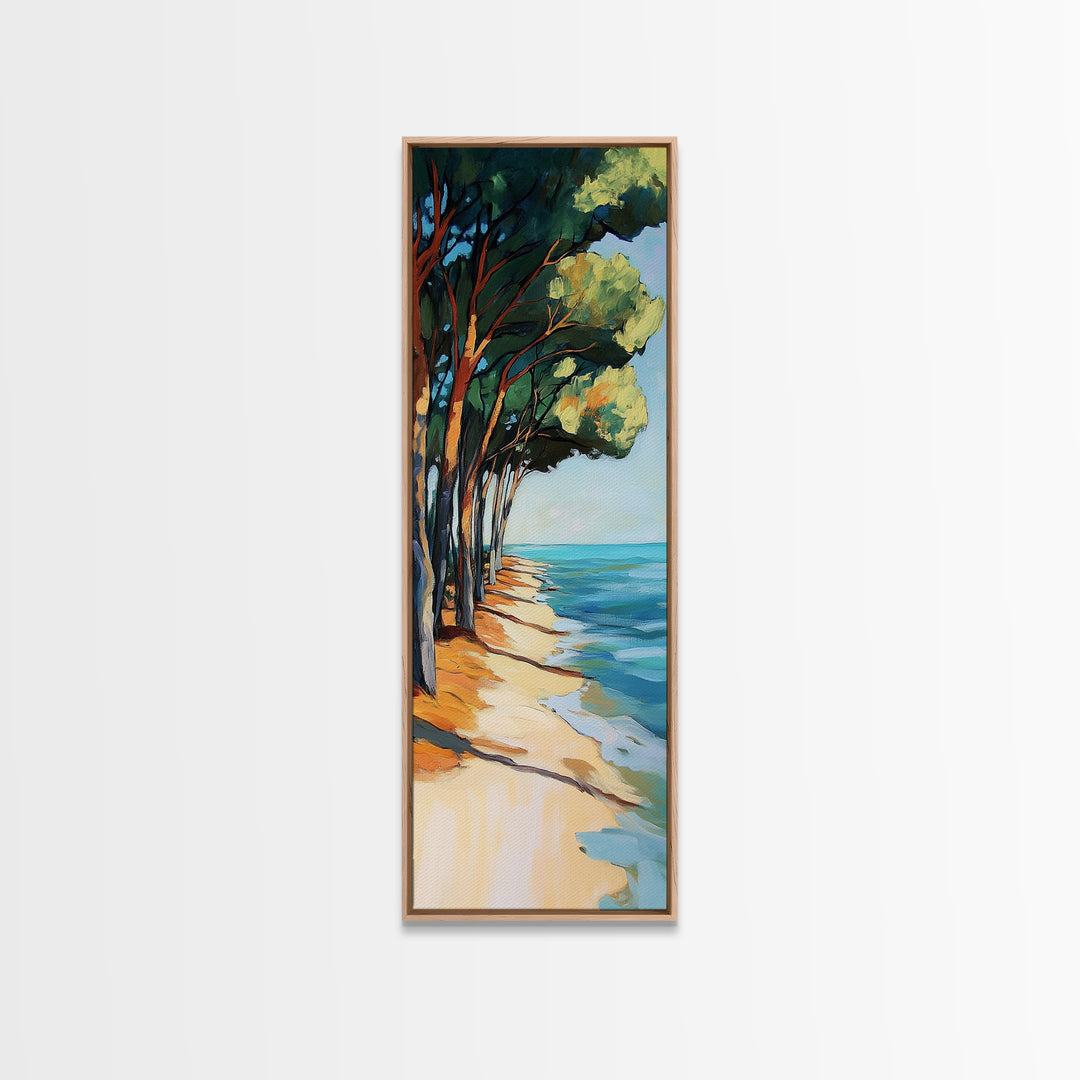 Beach Pines, coastal cowgirl wall art, coastal decor, nautical painting, ocean painting, framed canvas print, seascape painting
