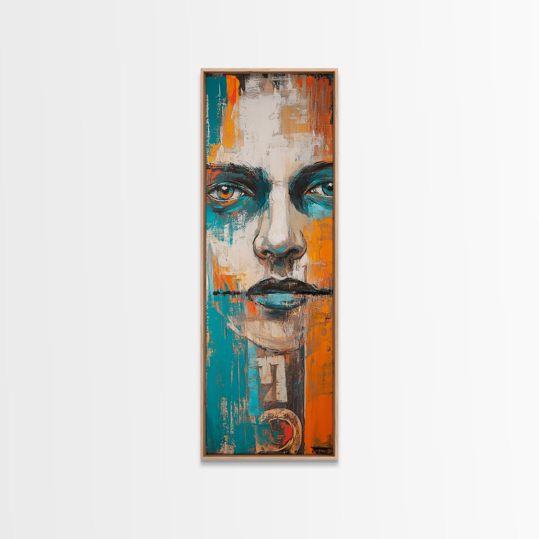 Abstract Portrait, chicano art, afrocentric wall art, moody art, urban art, framed canvas print, tall skinny art, geometric wall art