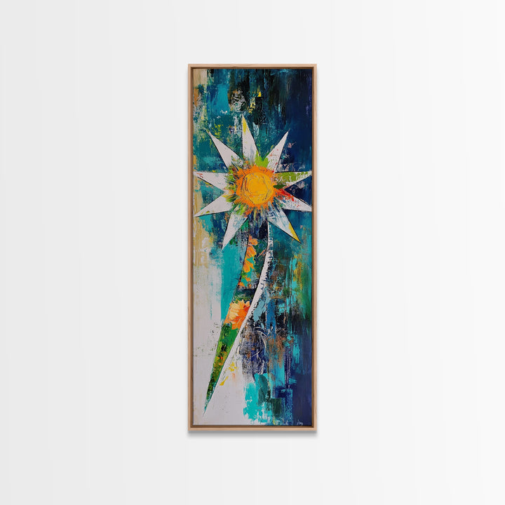 Abstract Star, Agave Painting, Mosaic Wall Art, Sacred Geometry Wall Art, Modern Botanical Prints, Canvas Print, Tall Narrow Art