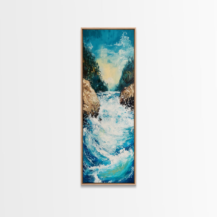 River Rapids, Mountain Painting, Smoky Mountain Art, Above Bed Wall Art, Vertical Wall Art, Blue and Green Wall Art
