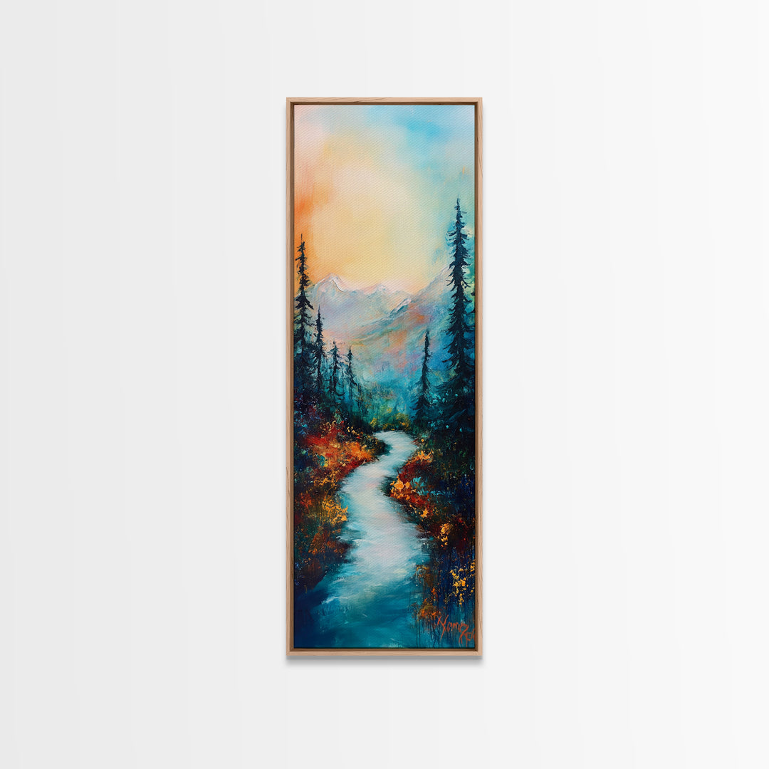 Autumn River, mountain painting, pine tree art, framed canvas print, landscape painting, rustic wall art, above couch art, fall decor