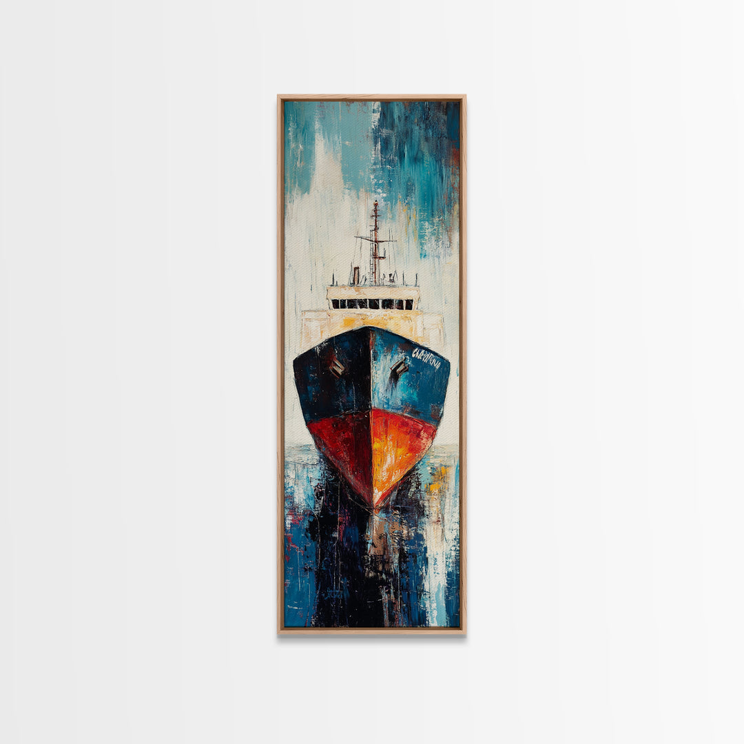 Fishing Boat Docked, nautical painting, maritime wall art, coastal cowgirl wall art, fishing decor, framed canvas print, vertical wall art