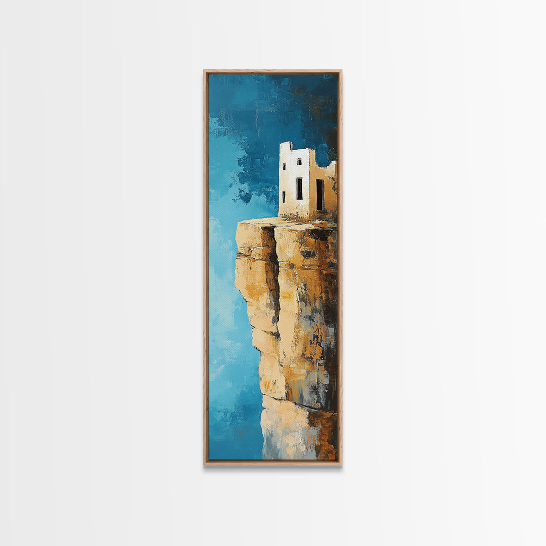 Cliff House Painting, Rustic Art, Coastal Landscape Art, Blue and Green Wall Art, Framed Canvas Print, Nautical Decor, Gift Idea