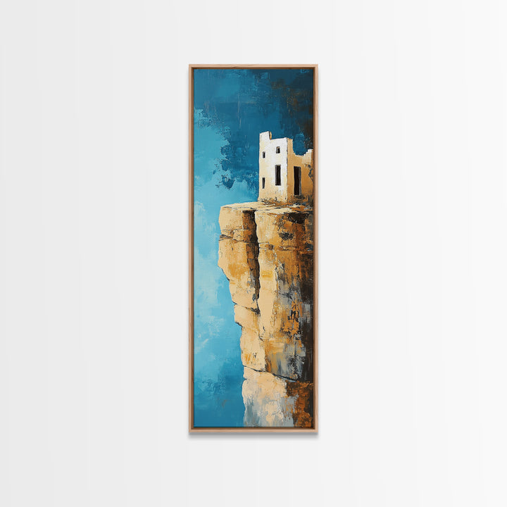 Cliff House Painting, Rustic Art, Coastal Landscape Art, Blue and Green Wall Art, Framed Canvas Print, Nautical Decor, Gift Idea