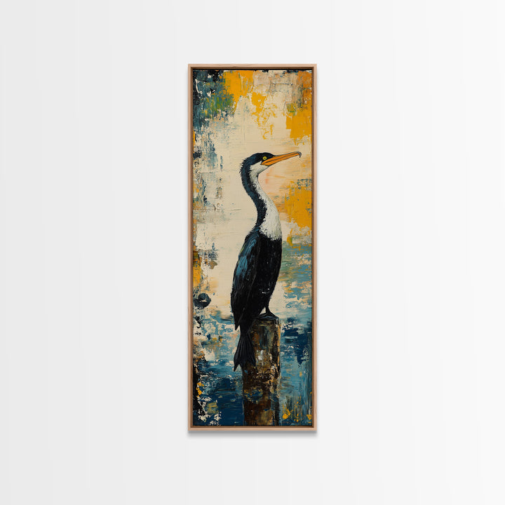 Abstract Bird Art, Coastal Wall Art, Nautical Decor, Bird Art Print, Framed Canvas Print, Rustic Wall Art,  Vertical Wall Art