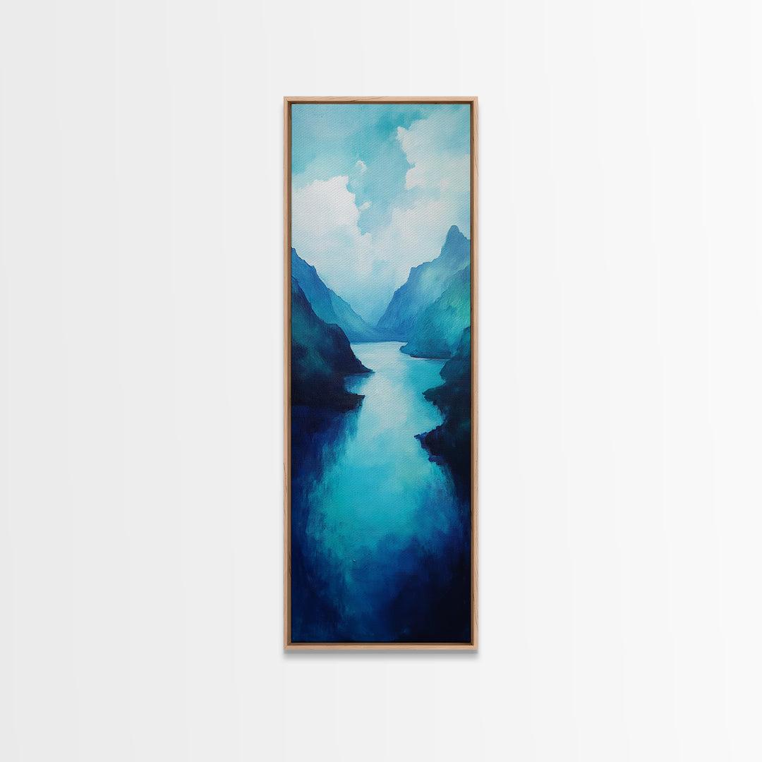 Blue and Green Wall Art, Moody Art, Landscape Painting, Framed Canvas Print, Wabi Sabi Art, Nautical Decor, Extra Wide Art