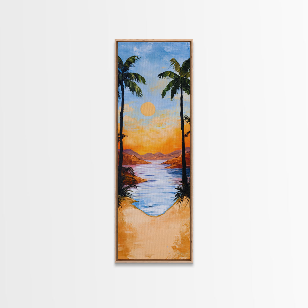 Tropical Sunset, palm tree painting, coastal decor, Hawaii art, nautical painting, framed canvas print,  coastal landscape art