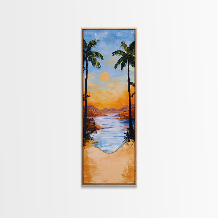 Tropical Sunset, palm tree painting, coastal decor, Hawaii art, nautical painting, framed canvas print,  coastal landscape art
