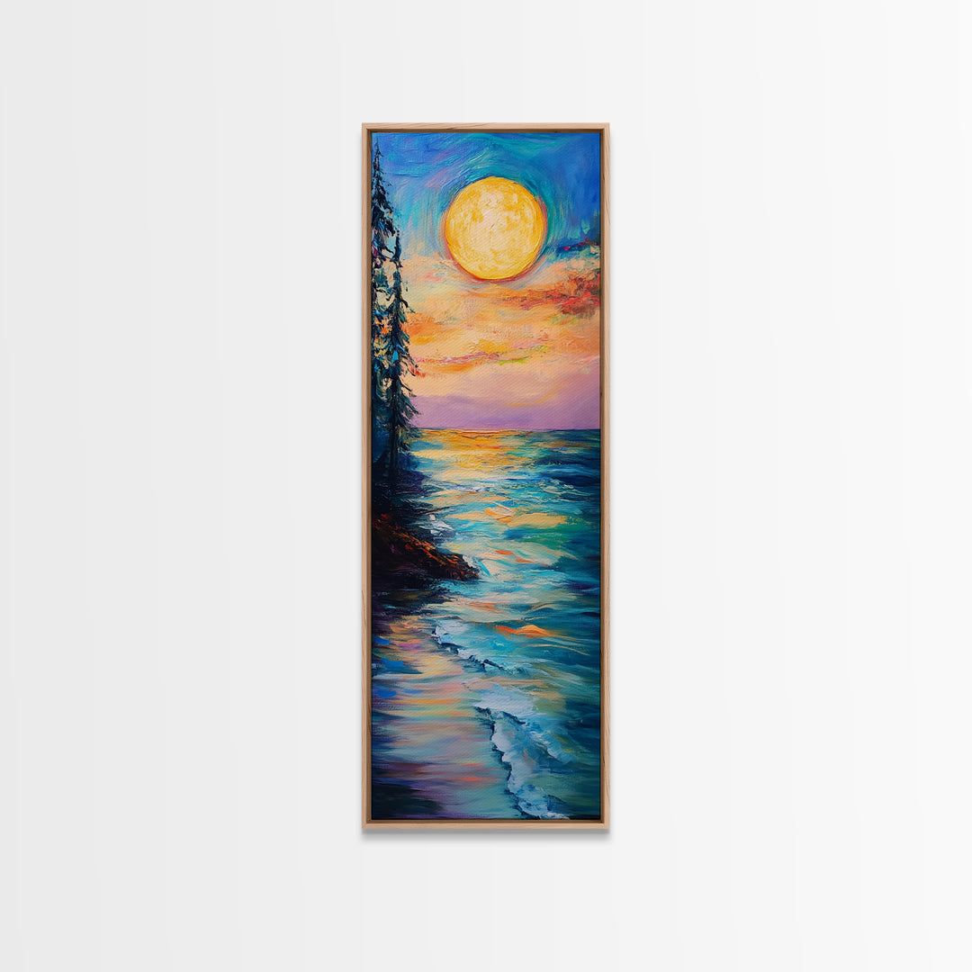 Coastal Sunset, seascape painting, framed canvas print, nautical wall art, coastal decor, extra wide art, surf wall art, above sofa art