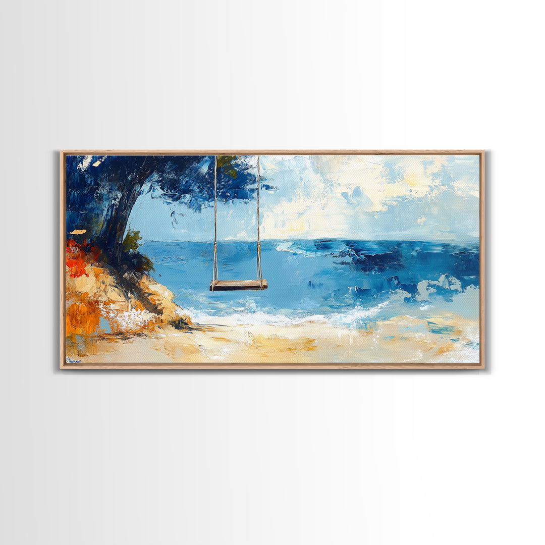 Beach Swing, Ocean Art, Coastal Landscape Art, Nautical Decor, Coastal Wall Art, Above Sofa Art, Canvas Print, Seascape Painting