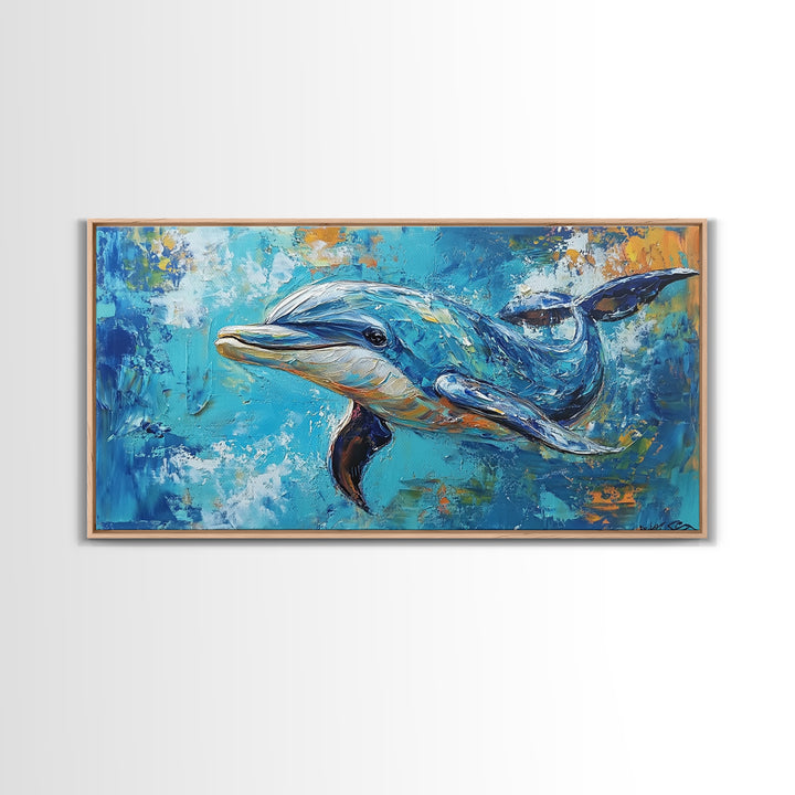 Dolphin Painting, Whale Painting, Blue and Green Wall Art, Nautical Wall Art, Gift Idea for Her, Ocean Art, Canvas Print, Coastal Decor