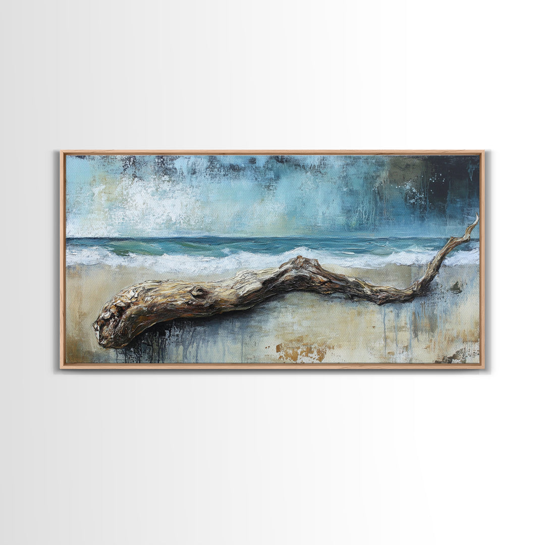 Driftwood Beach, Coastal Landscape Art, Nautical Wall Art, Seascape Painting, Blue and Green Wall Art, Framed Canvas Print, Coastal Decor