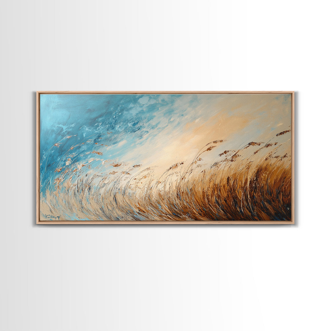 Coastal Wind, Beach Grass Painting, Coastal Cowgirl Wall Art, Nautical Decor, Wabi Sabi Art, Minimalist Art, Canvas Print, Extra Wide Art