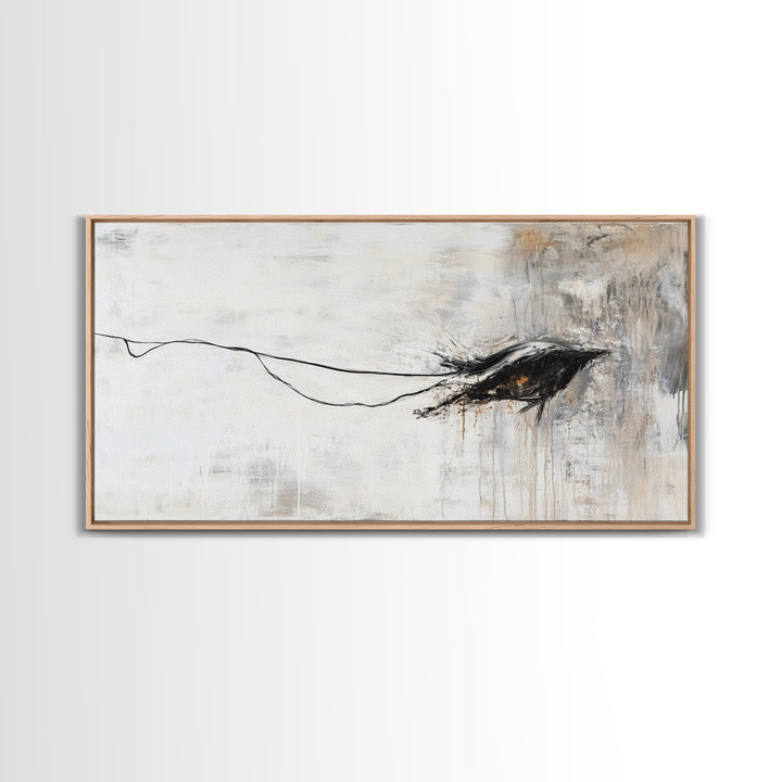 Abstract Crow, dark romance painting, gothic decor, minimalist art, moody art, black and white wall art, Canvas Print, wabi sabi art