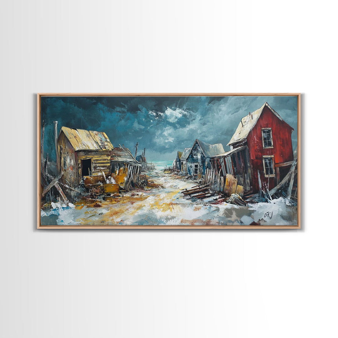 Abandoned Town Art, Rustic Decor, Moody Art, Western Landscape Art, Framed Canvas Print, Extra Wide Art, Farmhouse Art