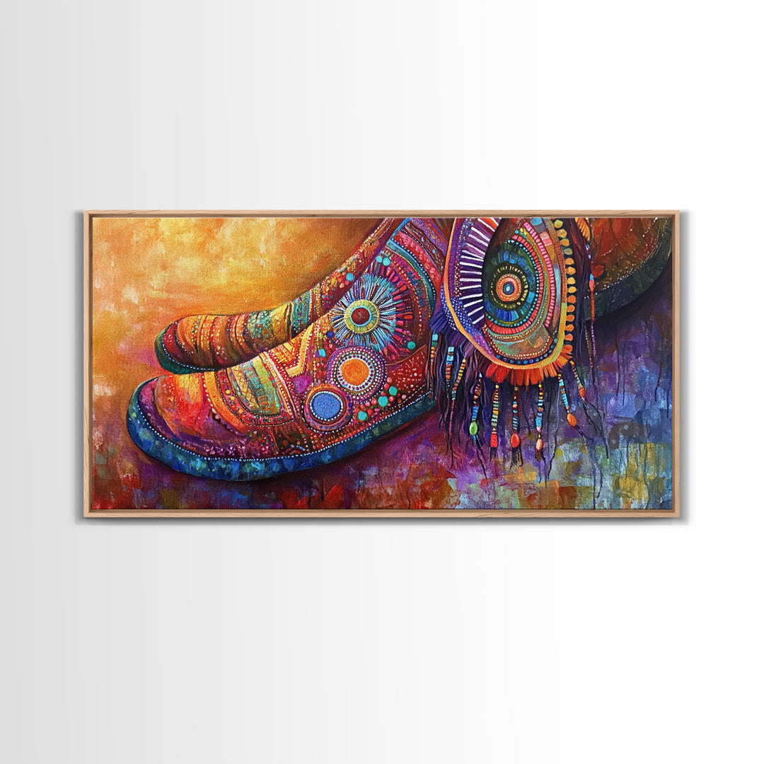 Bohemian Shoes, Moroccan Wall Art, Boho Art, Chinoiserie Wall Art, Extra Wide Art, Framed Canvas Print, Whimsical Art, Rustic Decor
