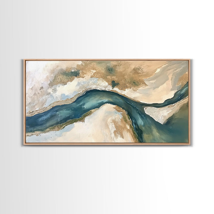 Abstract River, Neutral Landscape, Panoramic Art, Canvas Print, Wabi Sabi Art, Rustic Wall Art, Above Bed Wall Art, Minimalist Art