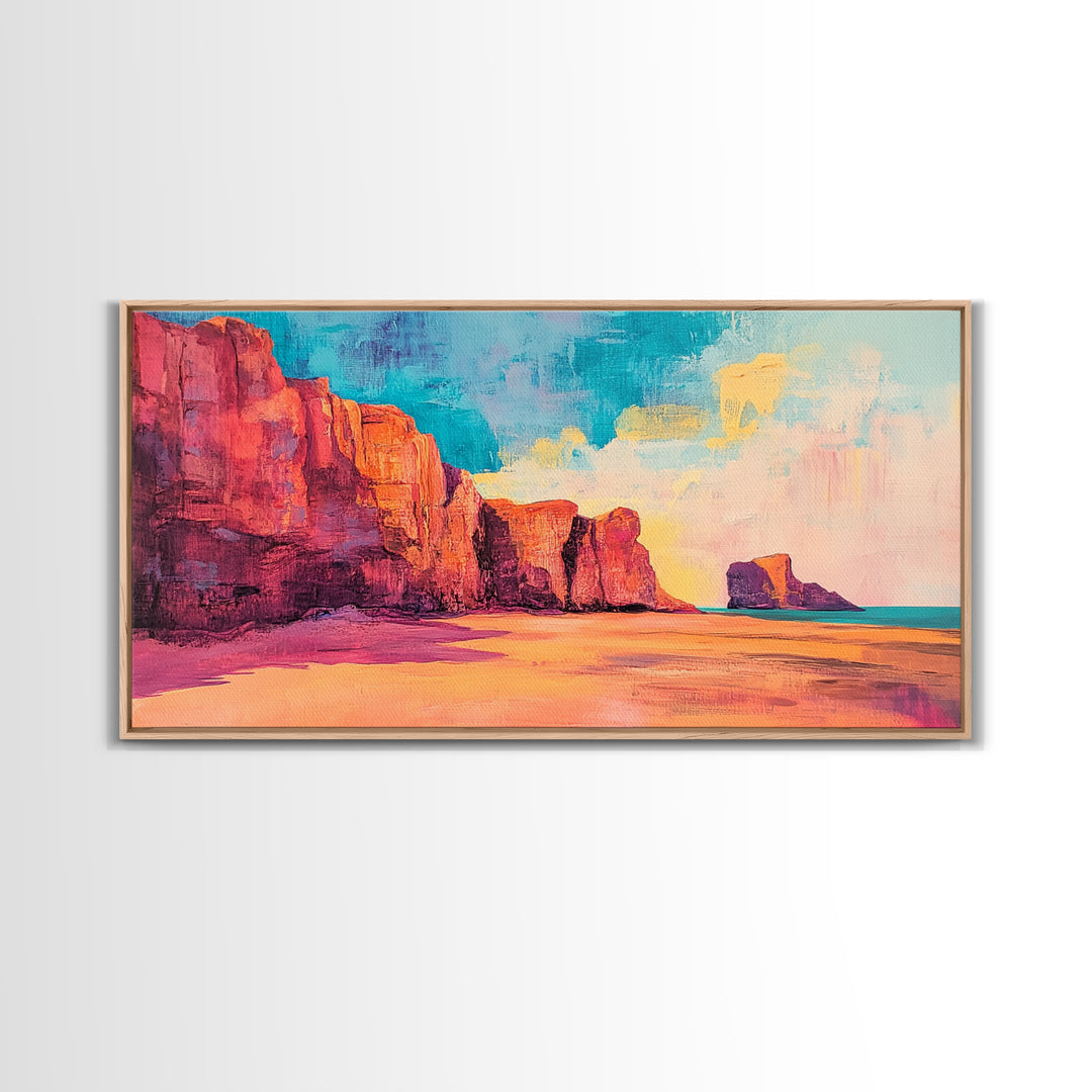 Desert Cliffs, Coastal Decor, Sunset Painting, Landscape Art, Panoramic Painting, Coastal Landscape Art, Canvas Print, Rustic Decor