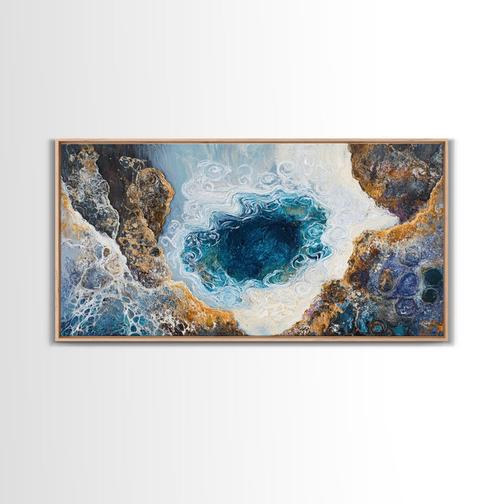 Ocean Abyss, oyster painting, abstract coastal art, framed canvas print, nautical wall art, extra wide art, blue wall art