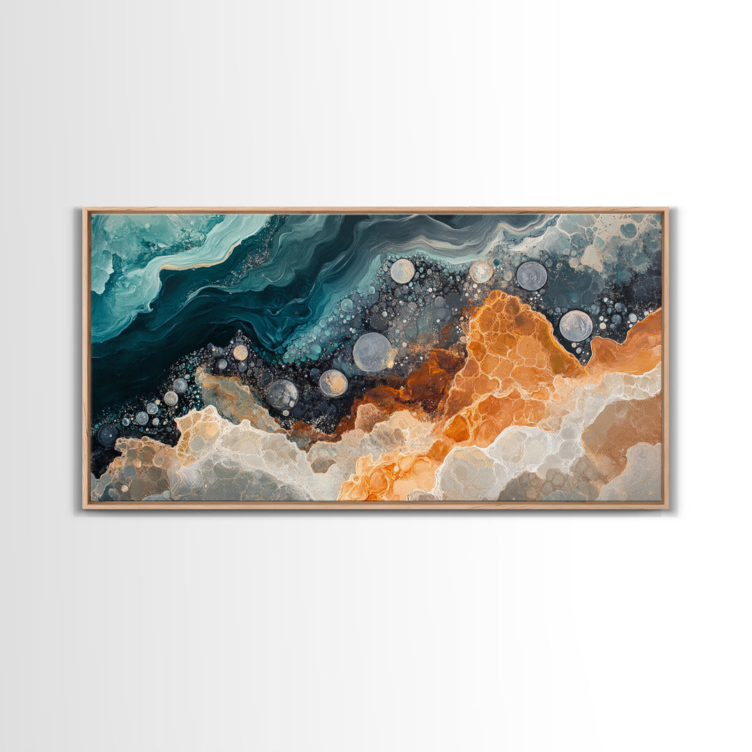 Abstract Coastal Geology, framed canvas print, extra wide art, mosaic wall art, ocean decor, oyster painting, coastal decor