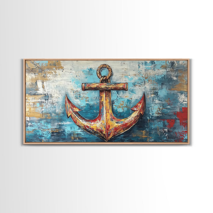 Nautical Anchor, Coastal Decor, Rustic Wall Art, Extra Wide Art, Nautical Wall Art, Horizontal Wall Art, Framed Canvas Print, Living Room Art