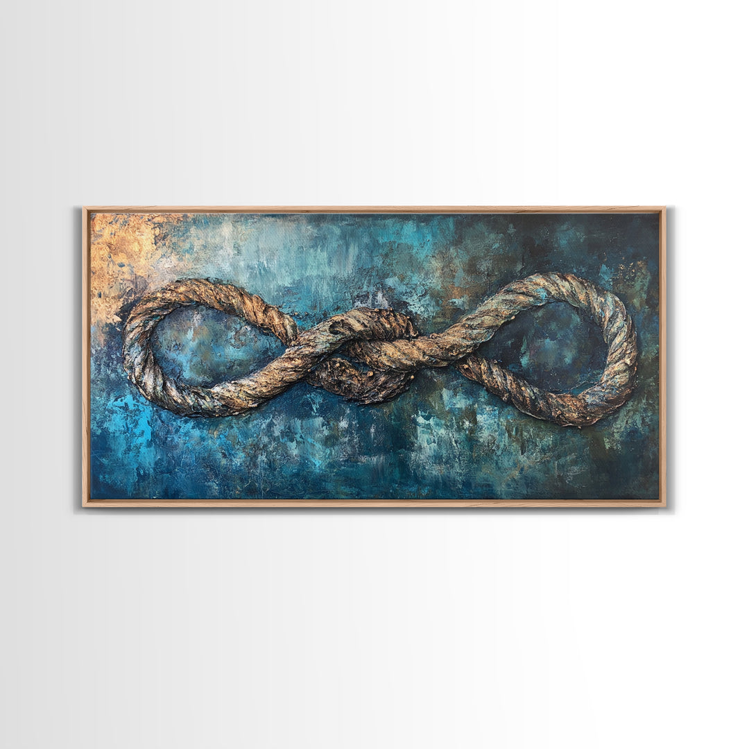 Nautical Rope, infinity knot, rustic maritime, coastal decor, textured blue, wabi sabi art, Canvas Print, nautical wall art