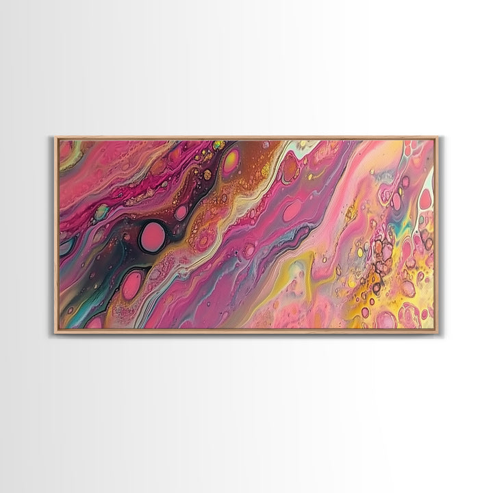 Pink Abstract, fluid art, cosmic energy, modern painting, blotter art, moody wall art, extra wide art, Framed Canvas Print, therapy art