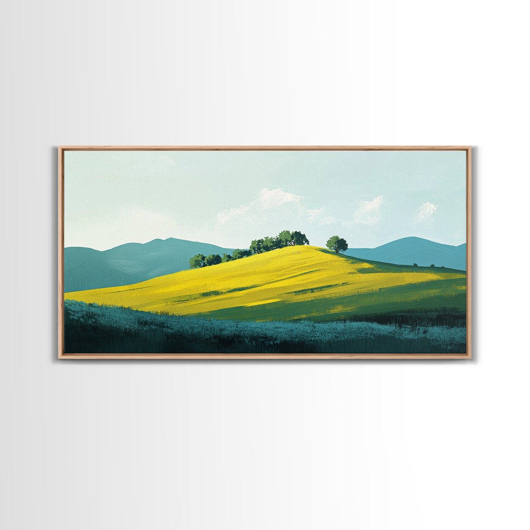 Rolling Hills Landscape, mountain painting, green wall art, countryside art, above couch art, farmhouse art, Canvas Print