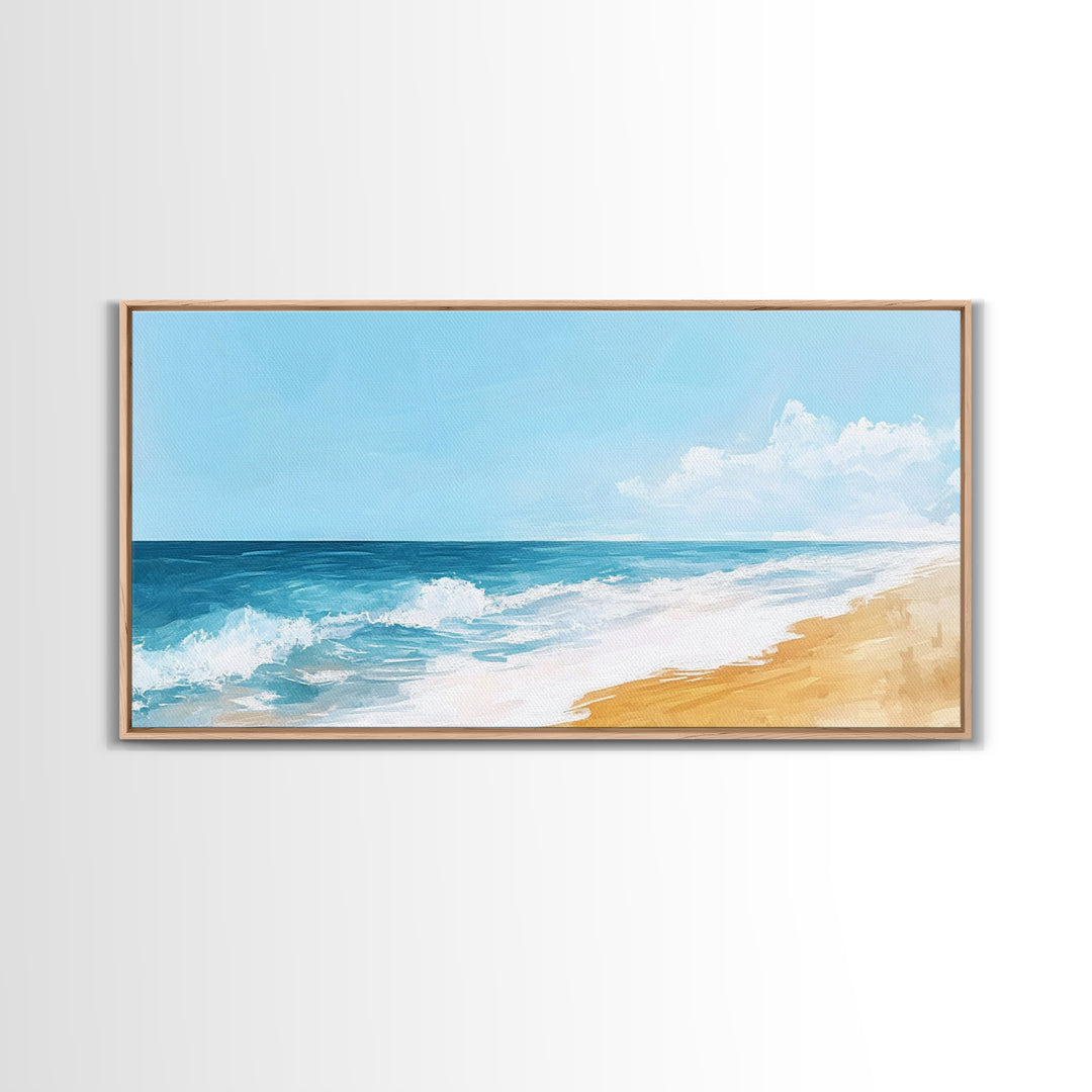 Ocean Beach Painting, seascape painting, coastal wall art, nautical decor, beach house art, panoramic painting, Canvas Print