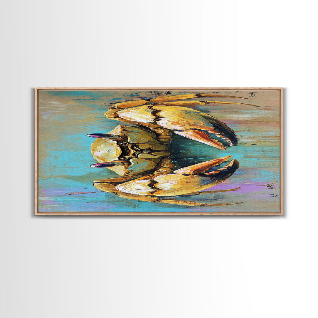 Crab Painting, Coastal Decor, Nautical Wall Art, Rustic Art, Framed Canvas Print, Ocean Artwork, Beach House Art, Marine Life Art