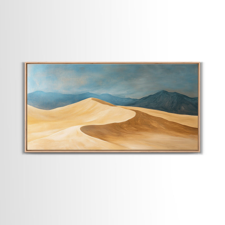 Desert Landscape, Mountain Painting, Rustic Decor, Southwest Wall Art, Framed Canvas Print, Panoramic Art, Earthy Tones Wall Art