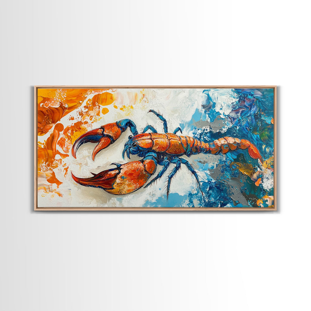 Crayfish Painting, Coastal Decor, Nautical Wall Art, Rustic Art, Framed Canvas Print, Marine Life Artwork, Ocean Inspired Art