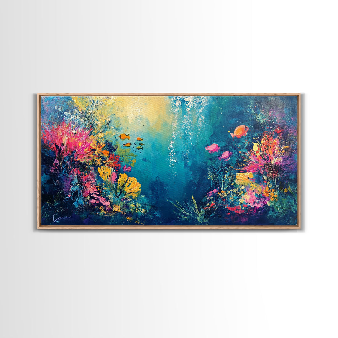 Coral Reef Painting, Coastal Decor, Ocean Wall Art, Nautical Painting, Framed Canvas Print, Underwater Artwork, Marine Life Art