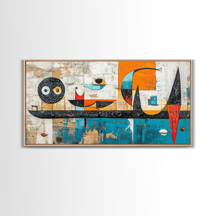 Abstract Geometric Art, mid-century modern art, sacred geometry wall art, framed canvas print, blue and green wall art, mosaic art