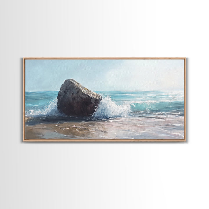 Ocean Rock Painting, seascape painting, coastal decor, nautical wall art, above bed wall art, horizontal art, canvas print