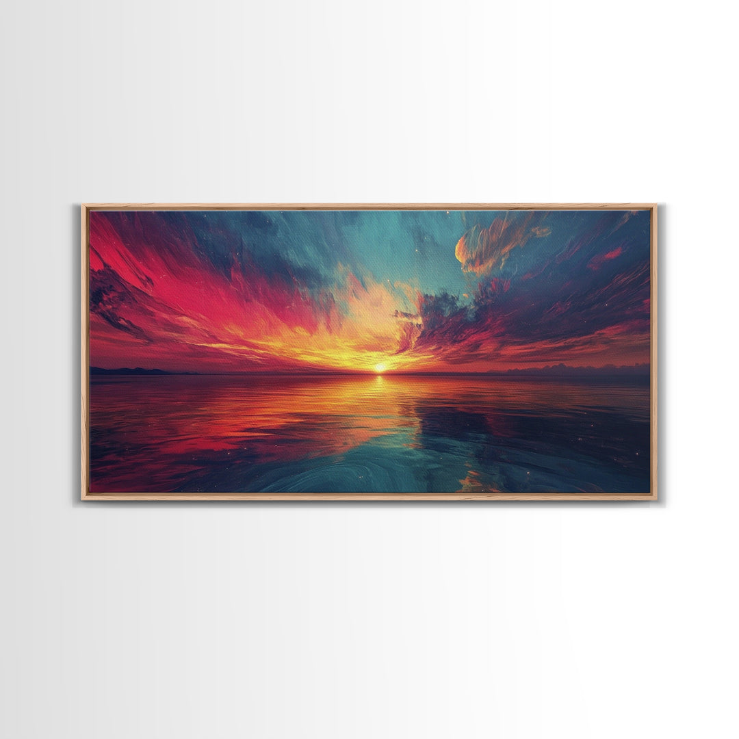 Cosmic Sunset, Dark Romance, Lofi Art, Moody Wall Art, Extra Wide Art, Above Couch Art, Framed Canvas Print, Bedroom Decor