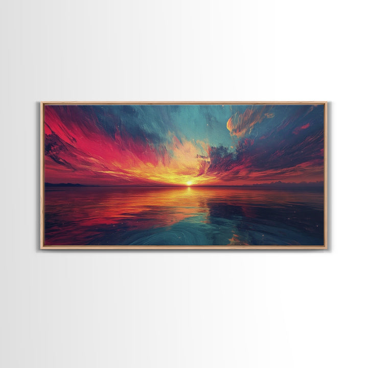 Cosmic Sunset, Dark Romance, Lofi Art, Moody Wall Art, Extra Wide Art, Above Couch Art, Framed Canvas Print, Bedroom Decor