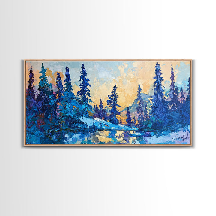 Pine trees, winter landscape, moody forest, framed canvas print, pine tree art, smoky mountain art, rustic wall art