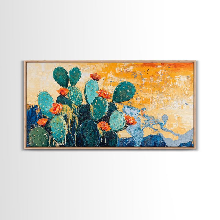 Cactus Painting, agave painting, southwest wall art, rustic decor, framed canvas print, desert painting, extra wide art, boho art