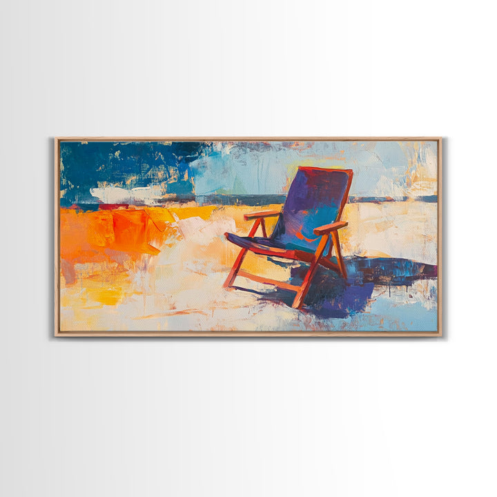 Beach Chair Art, coastal decor, surf wall art, framed canvas print, blue and green wall art, whimsical art, tropical painting