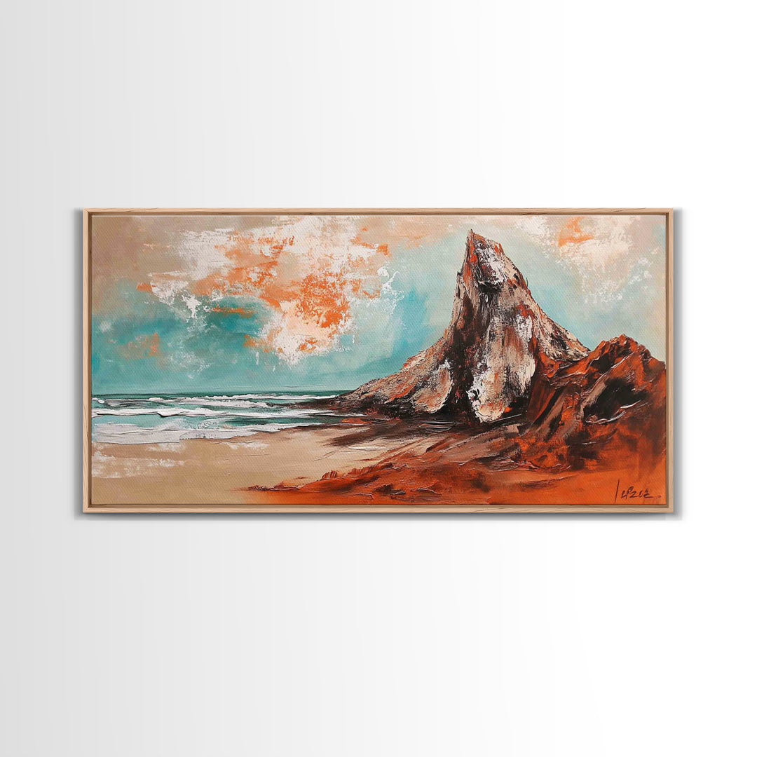 Desert Mountain, Canvas Print, rustic art, landscape painting, extra wide painting, panoramic wall art, above sofa art