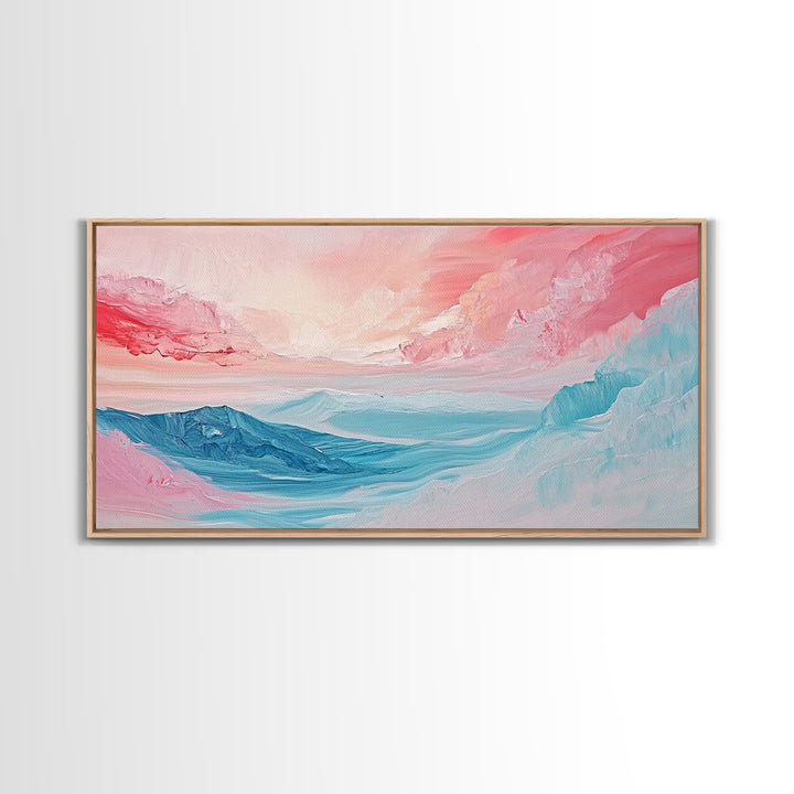 Abstract, pink blue, dreamy sky, Canvas Print, pink abstract art, landscape painting, soft color art, horizontal wall art