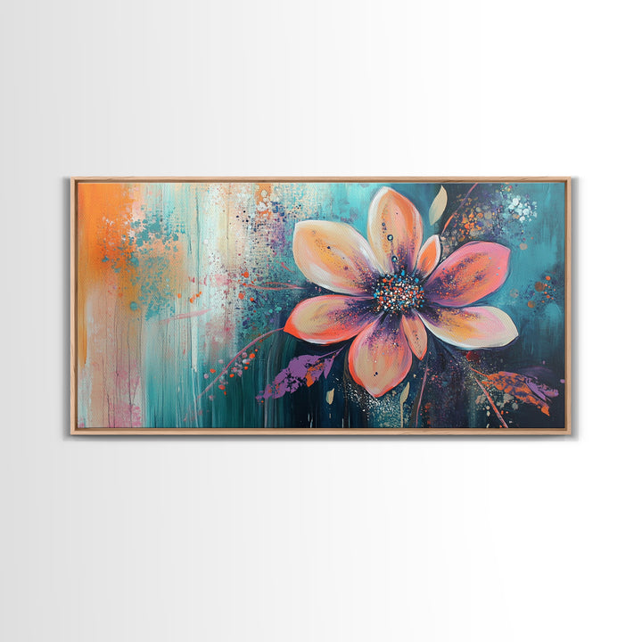 Bright floral, pink orange, Canvas Print, poppy wall art, pink orange wall art, whimsical art, flower painting, above sofa art